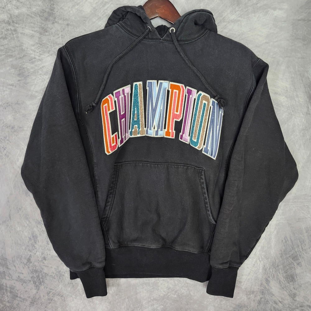 Champion Reverse Weave Chenille Rainbow Arch Hoodie Black Medium Streetwear